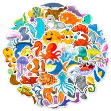 50入組可愛的卡通diy海洋生物貼紙套裝,包括海星和海蜇,防水,適合裝飾水壺,滑板,筆記型電腦,馬克杯,行李箱,日記等各種物品 - 彩色 - 查看 2