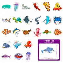 50入組可愛的卡通diy海洋生物貼紙套裝,包括海星和海蜇,防水,適合裝飾水壺,滑板,筆記型電腦,馬克杯,行李箱,日記等各種物品 - 彩色 - 查看 5