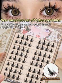 64 串 0.07 毫米 8-12 毫米 无胶 - 美拉德 - 浓密卷曲蓬松纤细人造貂皮手工制作日常造型黑色派对假睫毛，适合初学者每天使用睫毛簇、睫毛簇、单根睫毛、睫毛、假睫毛 - C - 查看 2