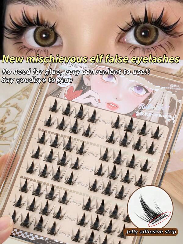 64 خيط 0.07 مم 8-12 مم بدون غراء - مايار - رموش صناعية من الفرو الكثيف المجعد الرقيق ذات المظهر الطبيعي للاستخدام اليومي باللون الأسود لحفلات الأعياد، مناسبة للمبتدئين لاستخدامها كل يوم، عناقيد رموش، عناقيد رموش فردية، رموش، رموش صناعية