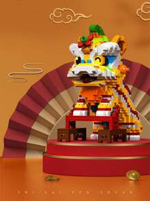 1300pcs+ 歡樂舞獅積木diy創意桌上裝飾慶祝新年禮物 - 紅色 - 查看 3