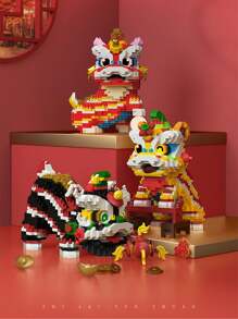 1300pcs+ 歡樂舞獅積木diy創意桌上裝飾慶祝新年禮物 - 紅色 - 查看 5