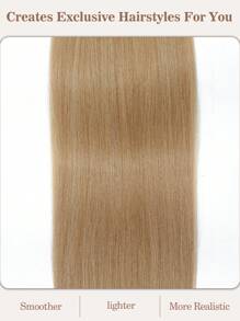 Extensiones de cabello sintético con cola de caballo larga y recta con cordón, extensiones de cabello sintético suaves y naturales con clip - Rubio claro - Dorado - Ver 2