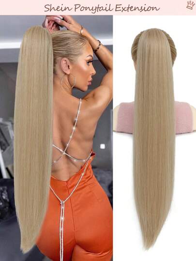 Ponytail Extensions Drawstring Long Straight Fake Pony Tail Natural Soft Clip In Hair Extension Synthetic Heat Resistant Hairpiece - Light Golden Blonde