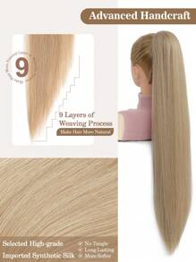 Extensiones de cabello sintético con cola de caballo larga y recta con cordón, extensiones de cabello sintético suaves y naturales con clip - Rubio claro - Dorado - Ver 3