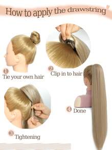 Extensiones de cabello sintético con cola de caballo larga y recta con cordón, extensiones de cabello sintético suaves y naturales con clip - Rubio claro - Dorado - Ver 6