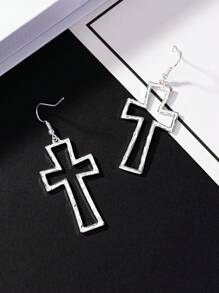 1pair Fashionable Minimalist Cross Stud Earrings - Silver - View 3