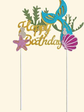 1pc Starfish & Mermaid Birthday Cake Topper Happy Birthday Cake Decoration For Birthday Party,Christmas