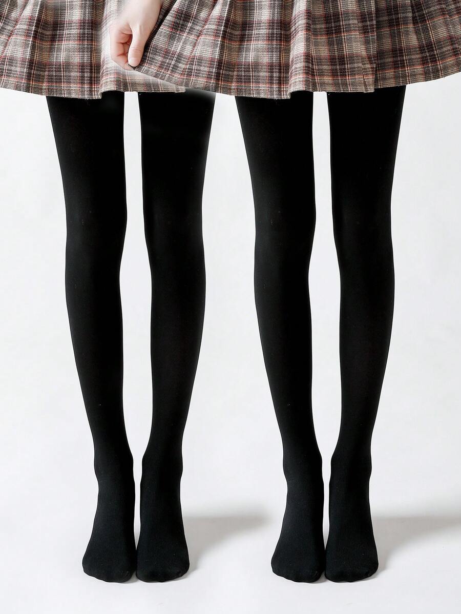 2pcs Kids Solid Color Anti-Slip Dance Tights, All Seasons - Black - View 1