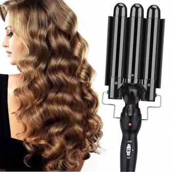 Portable Curling Iron Hair Curler With Threee Barrels For Flawless Hairstyles On The Go-Perfect For Home And Travel