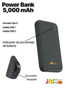 JapiMX Power Bank Portátil Japi 5,000 Mah 2 Puertos Usb - Blanco - Ver 1