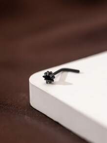 1對時尚、極簡和個性化的五角星、心形、方形鋯石不鏽鋼真針穿鼻戒指和指甲派對生日禮物 - 黑色 - 查看 6