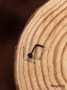 1對時尚、極簡和個性化的五角星、心形、方形鋯石不鏽鋼真針穿鼻戒指和指甲派對生日禮物 - 黑色 - 查看 9