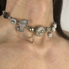 1pc Unconventional Punk Style White Rose Pendant Necklace For Men And Women's Daily Wear