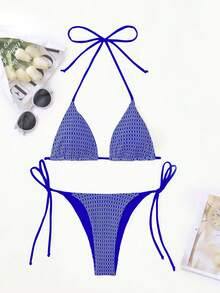 Fashionable Sexy String Triangle Bikini Set Summer - Royal Blue - View 3