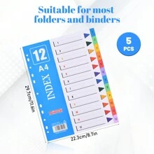 Set Of 5 Coloured Folder Index Dividers For Folder A4 Pastel A4 Practical Cover Sheet Cardboard Index Extra Wide Perfect For Folder Organisation In The Office, 1-12 - Multicolor - View 2