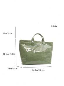 Large Capacity Fashionable Transparent Jelly Bag Pvc Waterproof Handbag Shopping Bag Korean Style Unisex Tote Bag Ins Hot Item Retro Casual Street Style Niche Tote Bag Japanese Slouchy Style School Bag For College Students Fitness Yoga Travel Bag Mommy Bag Letter Print Minimalist Star Style Folded Texture Paper Tote Bag - Green - View 4