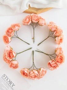 1束（6朵）人造迷你玫瑰花苞字母DIY花环材料糖果盒配件家居婚礼装饰新娘手腕花胸花头饰材料情人节新年装饰生日派对蛋糕配件 - 珊瑚粉 - 查看 4