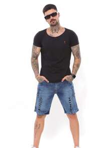 Men Denim Shorts - 藍色 - 查看 4