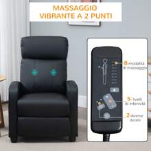 Poltrona Relax Massaggiante con 8 Modalità e 5 Intensità, Poltrona Reclinabile con Poggiapiedi e Telecomando, Pelle PU - nero - Visualizzare 8