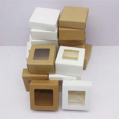 10pcs New Collection Gift Box, Various Sizes, Paper & Pvc & Kraft Material, With Window Design