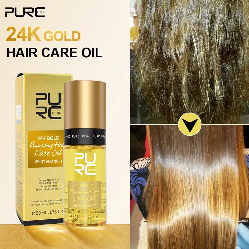 PURC 24K Gold Hair Oil Smoothing Damage Dry Frizzy Coconut Oil Shiny