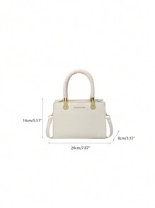 Mini Elegant Solid Color Weave Handle Pu Leather Women's Handbag - Beige - View 9