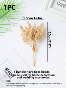 1束（6个）人造植物，麦穗，塑料DIY花环材料，家居装饰，新年和情人节礼物，生日派对，糖果盒材料，婚礼装饰，新娘手腕花，花盒，花卉装饰，情人节礼物 - 金色 - 查看 2