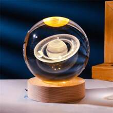 1 pieza Diseño del planeta Luz decorativa, luces led nocturna lampara,twilight para cuarto,60mm moderno artificial 3d Saturno bola de cristal en forma de con madera Base Luz decorativa para astronomía casa Decoración, Regalos de cumpleaños para niños, para lampara para recamara,decoración de cuarto,Un regalo ideal para compañeros entusiastas del cósmico y otros entusiastas de la astronomía. - color dorado - Ver 5