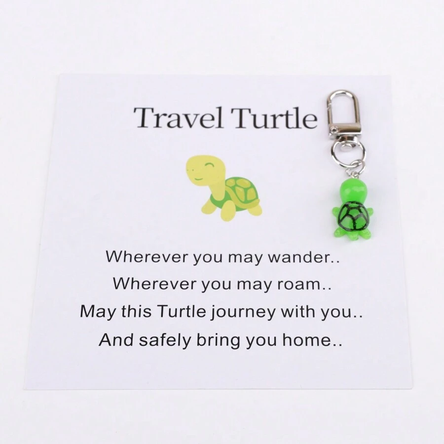 1 Miếng Thu nhỏ Rùa Móc chìa khóa + Tiếng Anh Thẻ , Thủ công Phụ kiện DIY Creative Nhỏ bé Qủa tặng - Bạc - Xem 1