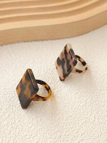 1 set/2 pièces Bague vintage large à motif écaille de tortue en acrylique personnalisée, élégante - Tabac - Voir 3