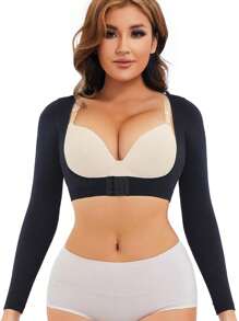 女士四季可穿尼龍材質舒適透氣,可調節扣帶設計無縫臂套 - 黑色 - 查看 1