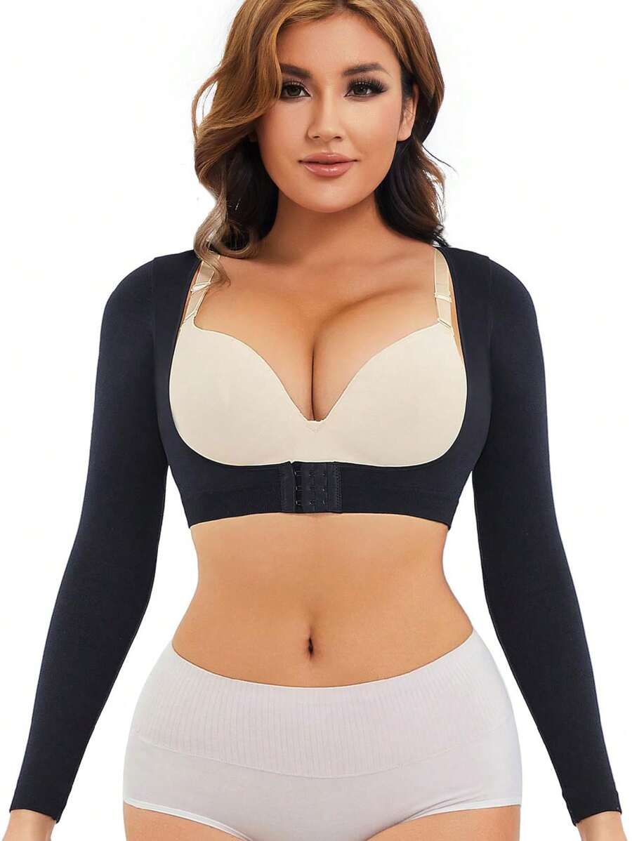 女士四季可穿尼龍材質舒適透氣,可調節扣帶設計無縫臂套 - 黑色 - 查看 1