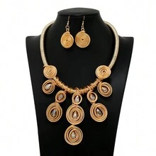 1 Bộ Của Vintage Bohemian Hình học Nói quá Thủ công Đồ trang sức Dây chuyền Và Bộ bông tai - Vàng - Xem 1