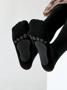 2 pièces/Paquet Collants de couleur unie pour enfants avec bandes antidérapantes, collants de danse, toutes saisons - Noir et Blanc - Voir 4