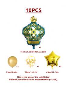 10pcs Themed Balloon Set, Large Lantern Shape Balloon And 18-Inch Gold Star Shaped Balloon, Suitable For Party Decoration - Multicolor - View 4