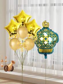 10pcs Themed Balloon Set, Large Lantern Shape Balloon And 18-Inch Gold Star Shaped Balloon, Suitable For Party Decoration - Multicolor - View 2