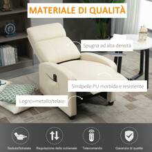 Poltrona Relax Massaggiante con 8 Modalità e 5 Intensità, Poltrona Reclinabile con Poggiapiedi e Telecomando, Pelle PU - Beige - Visualizzare 6