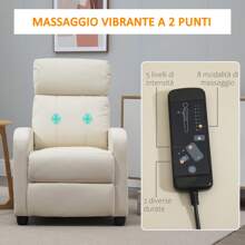 Poltrona Relax Massaggiante con 8 Modalità e 5 Intensità, Poltrona Reclinabile con Poggiapiedi e Telecomando, Pelle PU - Beige - Visualizzare 7