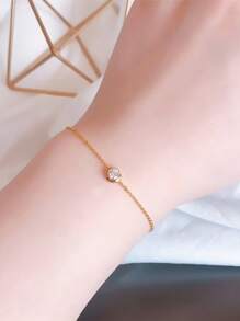 Stainless Steel Waterproof, Non-Fading, Fashionable, Simple Gold One Pendant Necklace And Bracelet Set Suitable For Women's Daily Wear - Gold - View 5