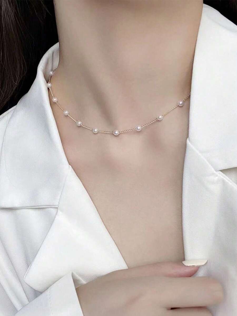Colar com Pingente de Pérola Joias para Mulheres, Elegante e Luxuoso, Corrente de Clavícula Popular, Colar de Pérolas