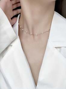 Colar com Pingente de Pérola Joias para Mulheres, Elegante e Luxuoso, Corrente de Clavícula Popular, Colar de Pérolas