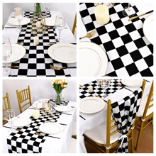 12 Pack Checkered Table Runner Black And White Checkerboard Racing Flag Road Theme Polyester Table Runners For Two Fast Birthday,Wedding Party Decorations Table Decor - 12*108寸 - 查看 5