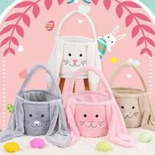 1pc Cute Bunny Ears Candy Bag, Easter Eggs Collection Basket, Portable Gift Bucket, For Easter Storagehalloween Decor, Christmas Decorations, Birthday Decorations, Autumn Decor, Wedding Box/Gift, Christmas Gifts, Gift Box, Pumpkin, Cup Accessories - Pink - View 2