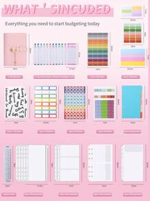 A6 Pu皮鎖匙封夾,筆記型電腦錢包收納設備,配備38種現金信封、預算表格、自粘標籤和文具用品