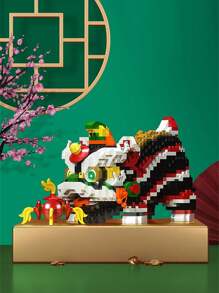 1300pcs+ 歡樂舞獅積木diy創意桌上裝飾慶祝新年禮物 - 紅色 - 查看 4