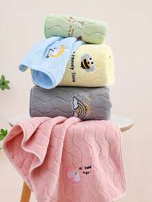 4入組s形刺繡毛巾套裝,包括2條浴巾和2條手巾,珊瑚絨材質,不易脫落和退色,柔軟親膚,適用於日常使用,浴室必備,尺寸為35*75cm和70*140cm - 粉色 - 查看 5