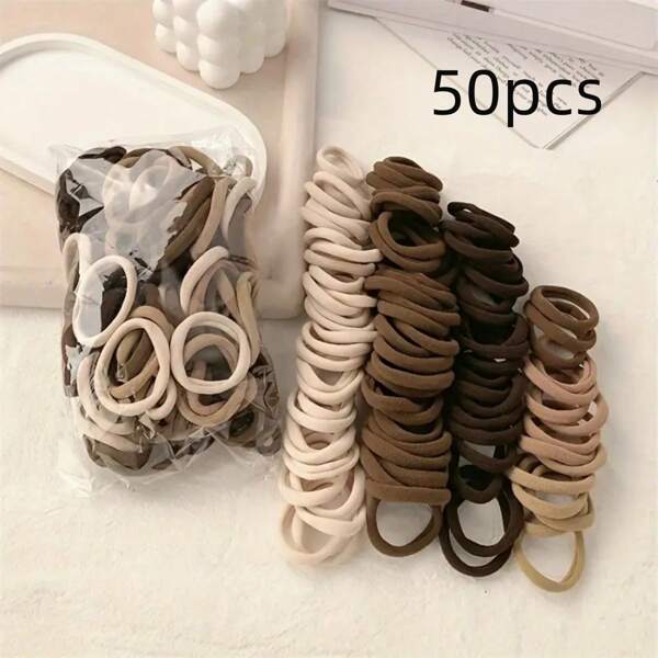 50pcs High Elastic Seamless Hair Ties For Women, No Damage Hair, Random Colors Back To School