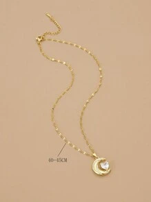 1入鑲鑽月形不銹鋼女士項鍊,華麗禮物 - 金黃色 - 查看 3