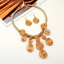 1 Bộ Của Vintage Bohemian Hình học Nói quá Thủ công Đồ trang sức Dây chuyền Và Bộ bông tai - Vàng - Xem 2